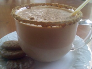 ~Frozen Pumpkin Spice Latte..rimmed with Molasses and Ginger Snap Crumbs!