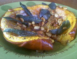 ~Roasted Mini Pumpkin with Brown Butter, Crispy Sage & Pinon!