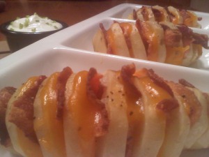 ~Bacon & Cheddar Stuffed Hasselback Potatoes!