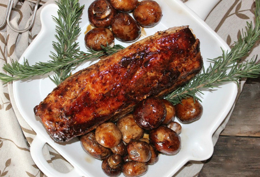 Roasted Garlic & Herb Pork Loin Filet..with Honey Balsamic Glazed Mushrooms!